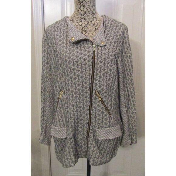 Lucky Brand Cardigan Vtg Lucky Lotus Gray Black Full Zip Sweater Womens Sz 1X - Picture 2 of 8